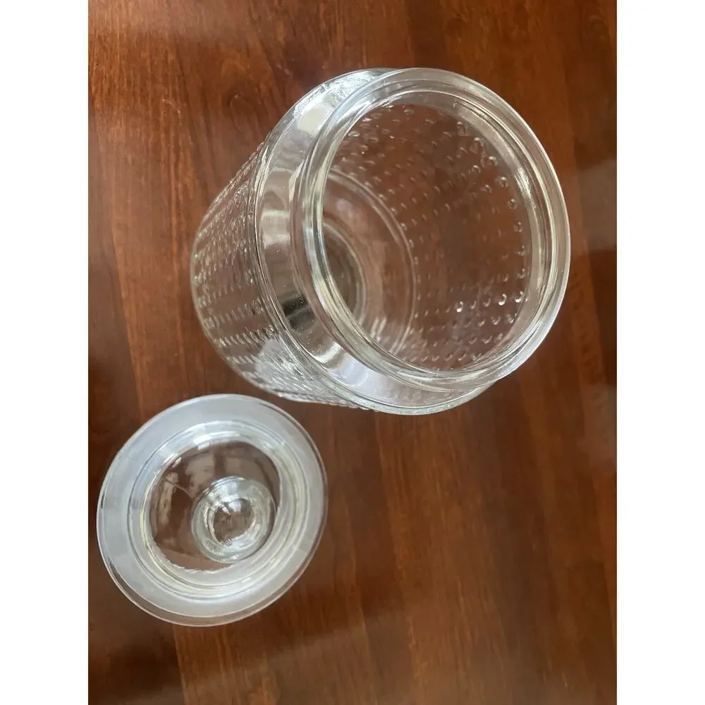 Vintage Unique Hobnob Glass Lidded Jar with Seal and Glass Handle 6x4 Apothecary